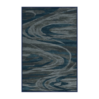 Machine Washable Abstract Blue Area Rug