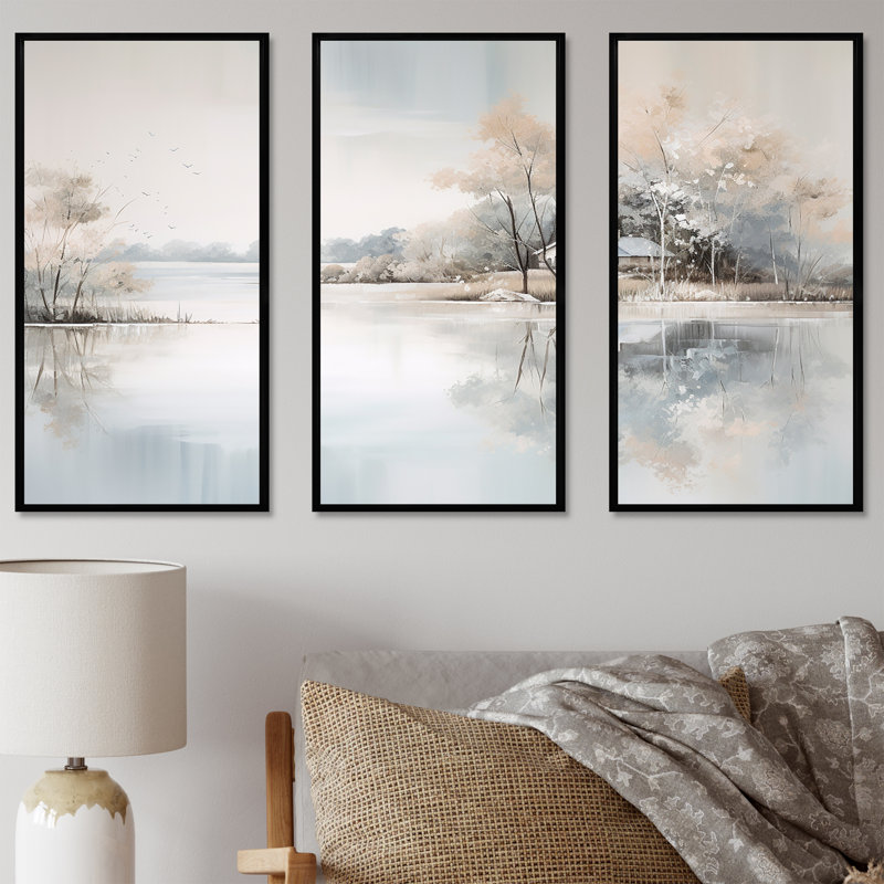 Ensemble de décoration murale Lakeside House Serenity I - Lakes Lakehouse, Cadre flottant noir, H 28 po x l 36 po x P 1 po