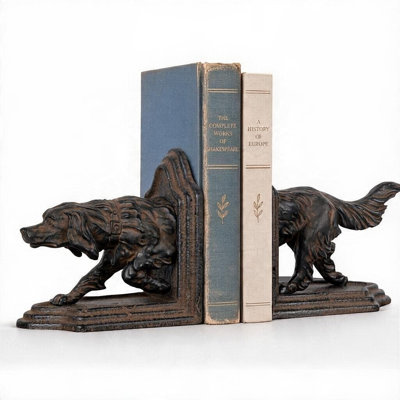 Decorative Resin Setter Dog Bookends, Vintage Dog Sculpture Bookends for Bookshelves, Home Office and Library Decor