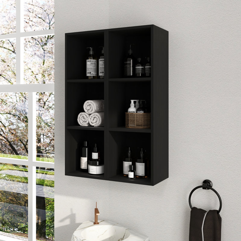 Tablettes de rangement pour salle de bain 24 po Tinku, H 35,49 po x l 24 po x P 9,86 po, Noir et brun