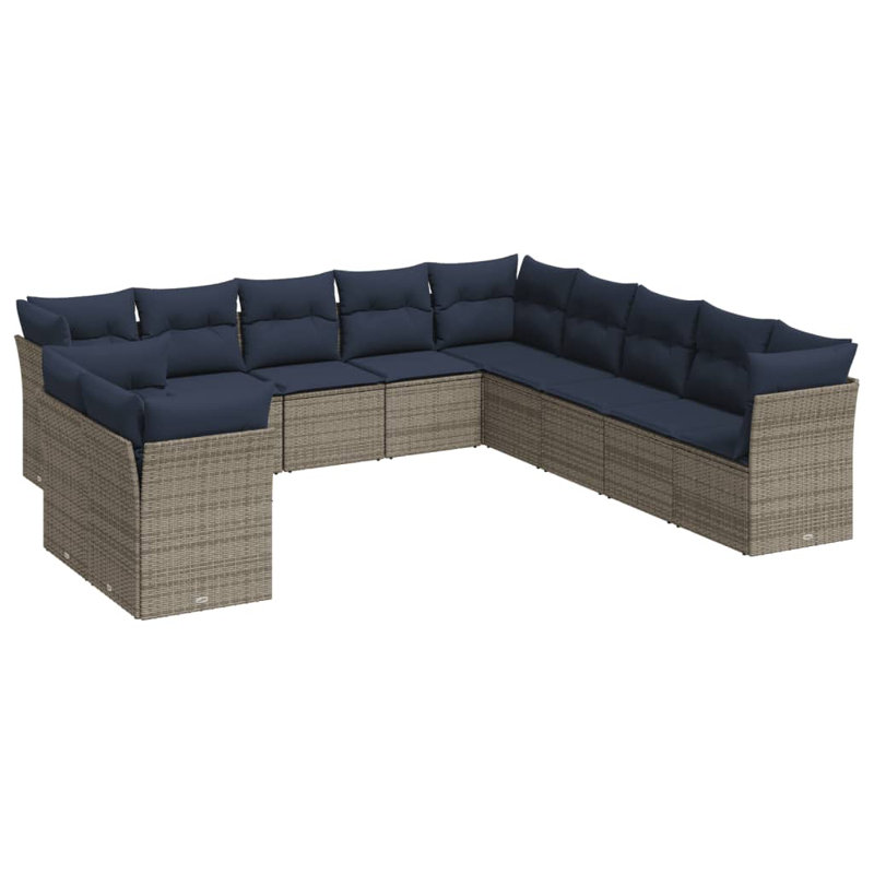 Ensemble de canapé de patio 12 pièces avec coussins en rotin de polyester gris, Coussin bleu marine / structure grise