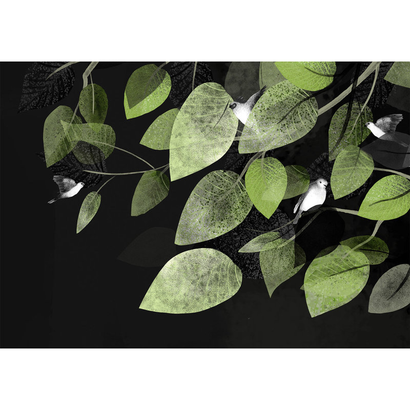 Papier peint botanique - Ailes et feuilles au crépuscule, L 124 po x l 177 po