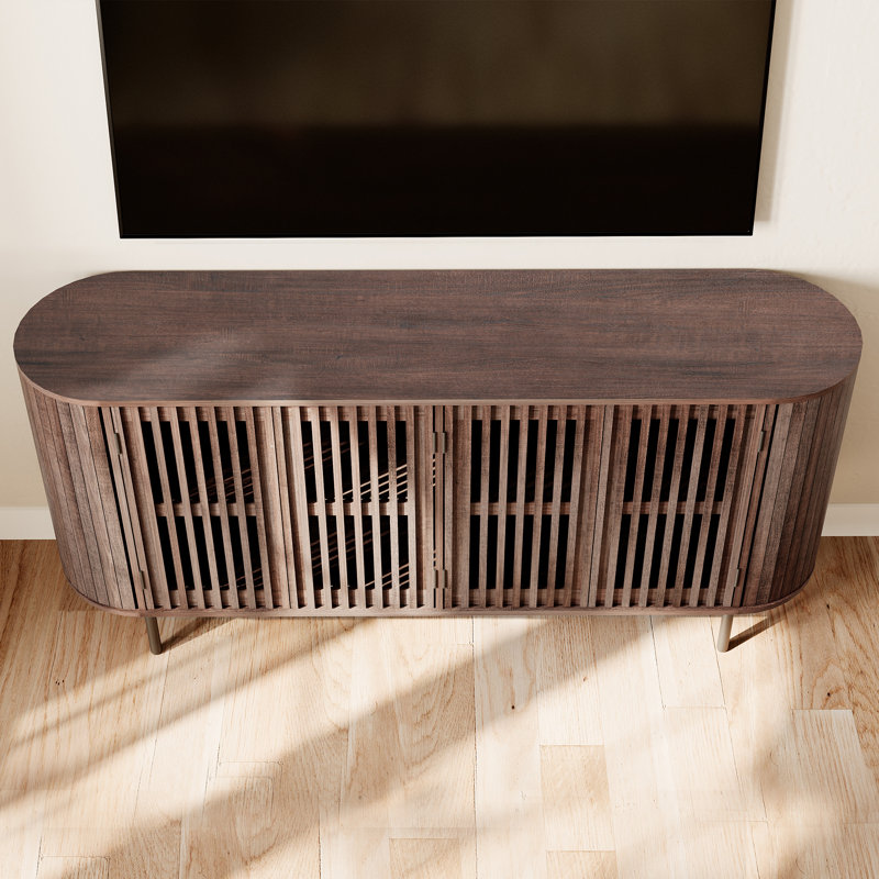 Xaime Mid-Century Modern Slatted Sideboard, Brown