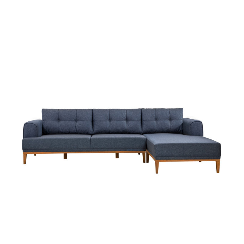 Canapé d’angle, Mélange de polyester bleu, Noyer