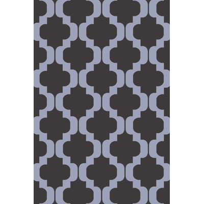 Tapis noir / bleu en laine touffeté à la main à motif géométrique Swansea