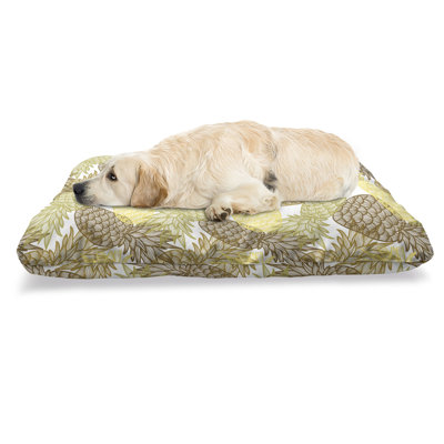 Lit pour animal de compagnie Ambesonne, ananas tropical exotique à motif de lignes avec imprimé de lignes, coussin résistant à mâcher pour chien et chat avec housse amovible, 24 po x 39 po, brun jaune
