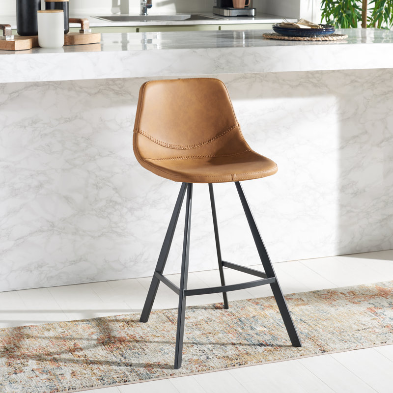 Diannie Upholstered Counter Stool with Metal Frame, Cognac