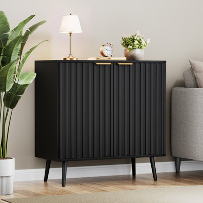 Armoire de rangement cannelée, buffet autoportant, buffet en bois