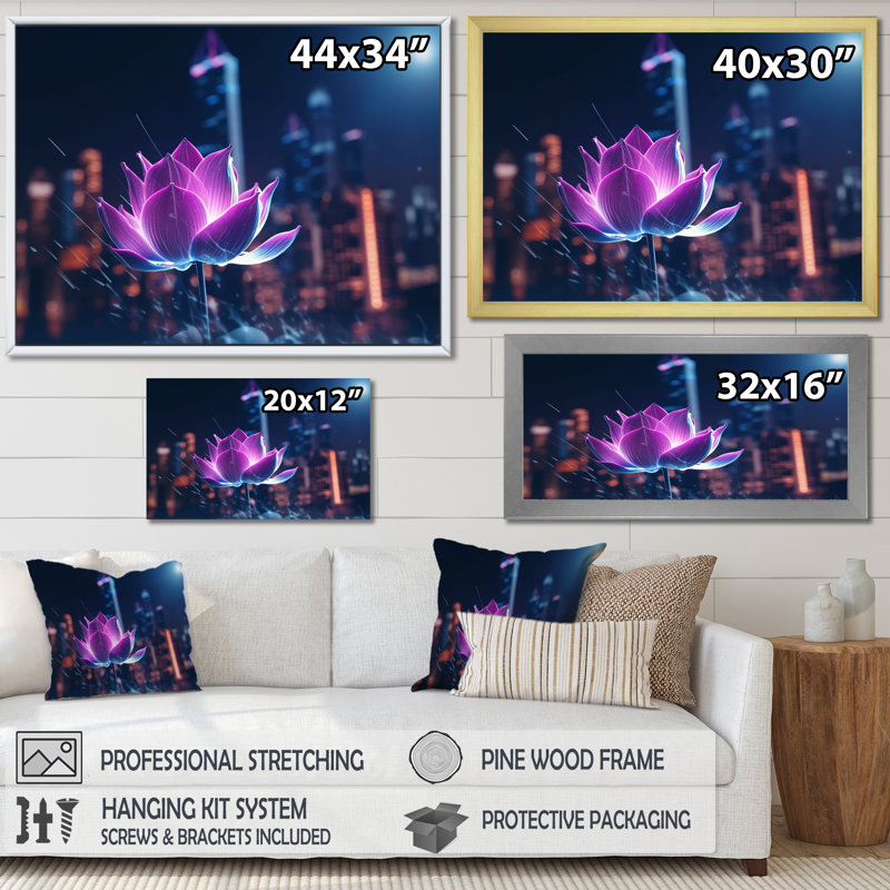 «Urban Enlightenment Blossoming Pink Lotus I», reproduction sur toile, Cadre simple argenté, H 30 po x l 40 po x P 1,5 po