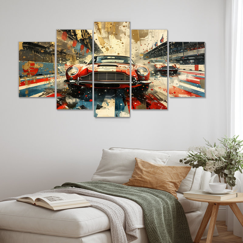 American Flag Colour Of Old Car Race - Race Tracks Wall Art Print Set