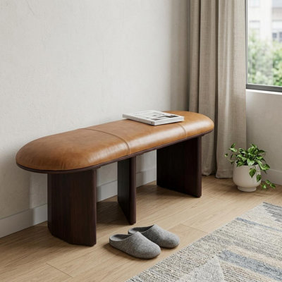 Banc de salle à manger rembourré en cuir véritable brun clair et brun foncé 48 pouces Gracie Mills