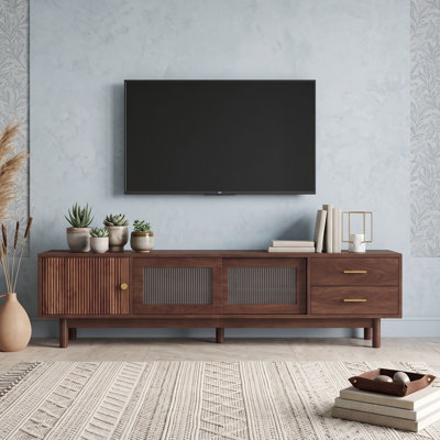 Meuble télé en bois avec garde-robe de rangement, portes et tiroirs