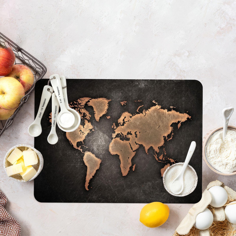 Planche à découper en verre pour carte du monde idéale pour une utilisation en classe ou un plateau de pique-nique avec un design abstrait