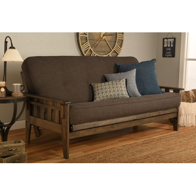 Tucson Futon Frame in Rustic Walnut Finish with Linen Cocoa Mattress