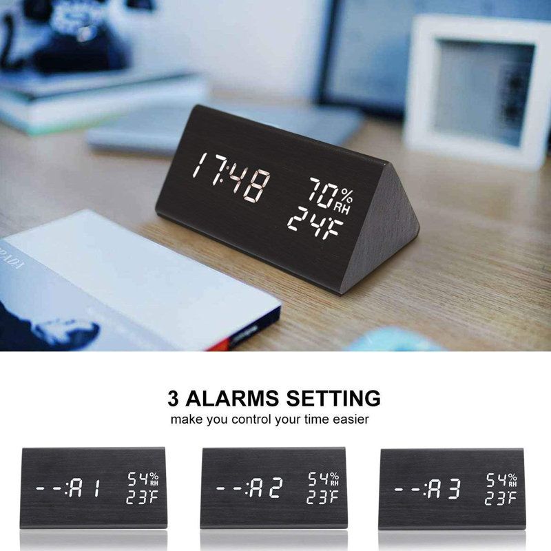 Digital Solid Wood Electric Tabletop Clock, Black