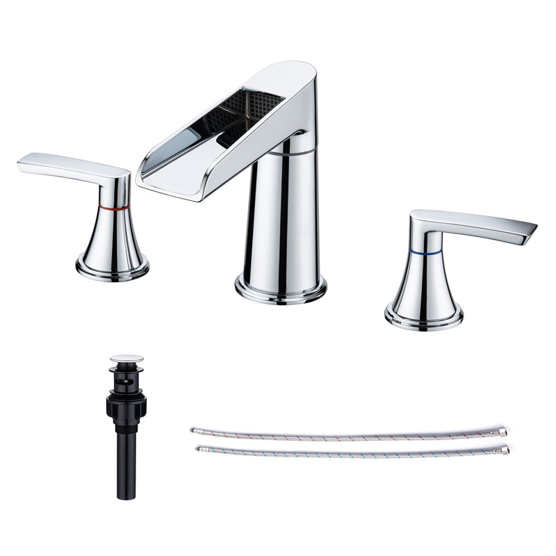 Widespread 2-handle Bathroom Faucet with Drain Assembly, Polished Chrome