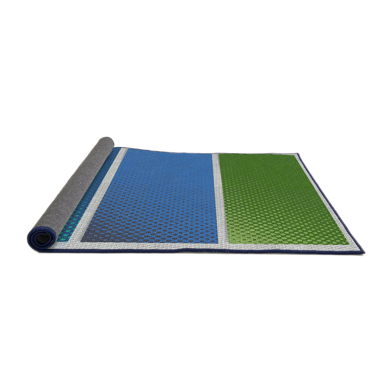 Tapis vert/bleu à motifs, Rond 5 pi