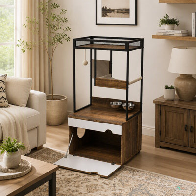 Enceintes de litière pour chat avec tour d'arbre à chat, meubles pour chat, armoire à chat