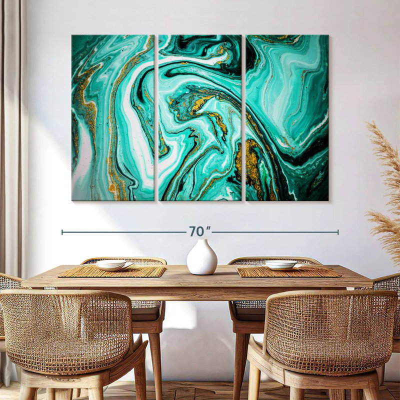Avery Teal Marble Abstract, 42" H x 65" W
