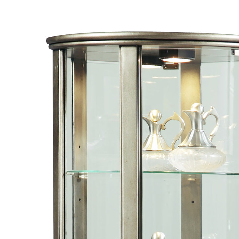 Armoire vitrée illuminée à 5 tablettes semi-rondes en argent vieilli