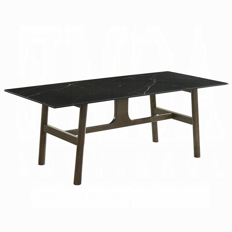 Eny Dining Table, 71 Inch Ceramic Rectangular Top, Walnut Brown Wood