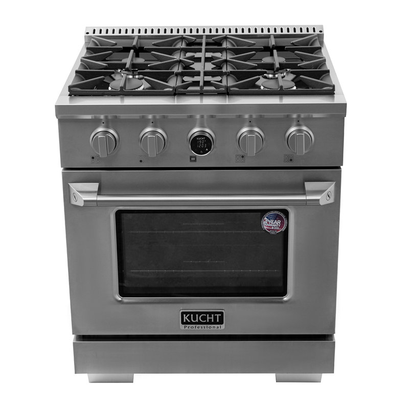 30 in. 4.2 cu. ft. 4 Burners Dual Fuel Range with Kucht Horus Thermostat, Stainless Steel, Liquid Propane