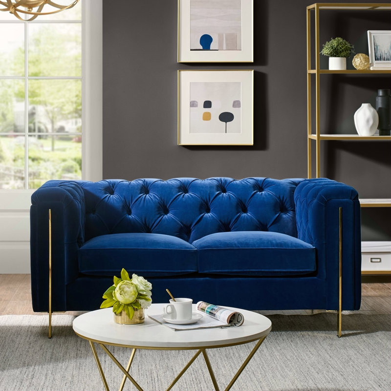 Causeuse en velours Charlene - Bleu, Bleu