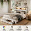 Smart LED White Velvet Storage Bed With Bookcase Headboard & Charging Station (USB/Type-C), 140X200cm European Double / 160X200cm King, 2 Drawers Upholstered Frame-145181053