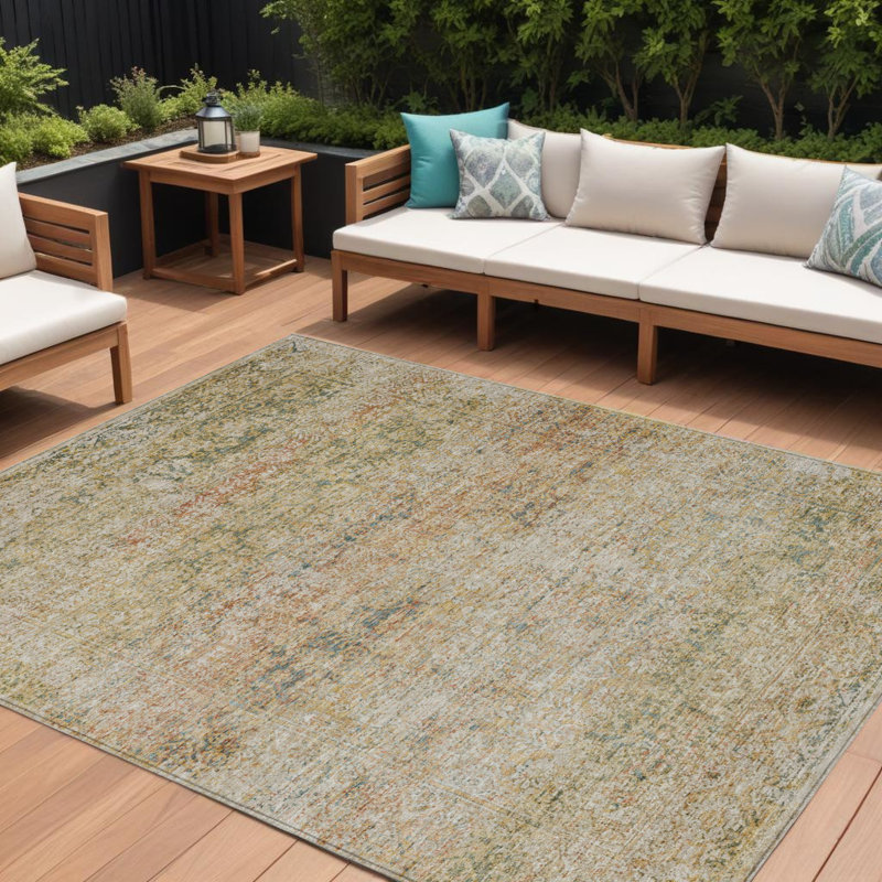 Tapis intérieur lavable abstrait doré et beige 8 pi x 10 pi