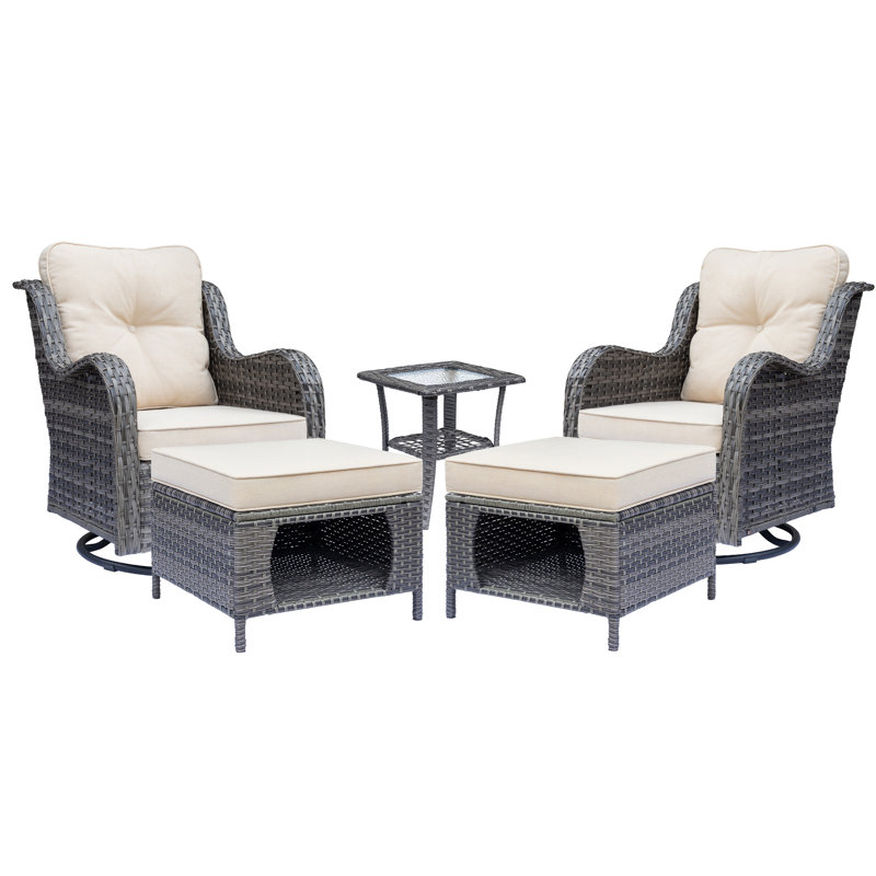 Seina 2 - Person Patio Conversation Set with Cushions, Beige, Gray