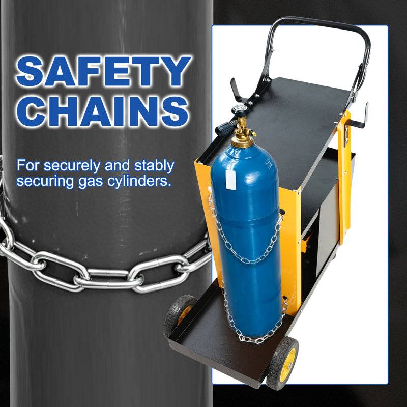 Chariot de soudage multi-fonctions robuste avec 4 tiroirs de rangement, deux chaînes de sécurité pour soudeuse MIG / TIG / ARC et coupeur de plasma, charge maximale de 280 lb