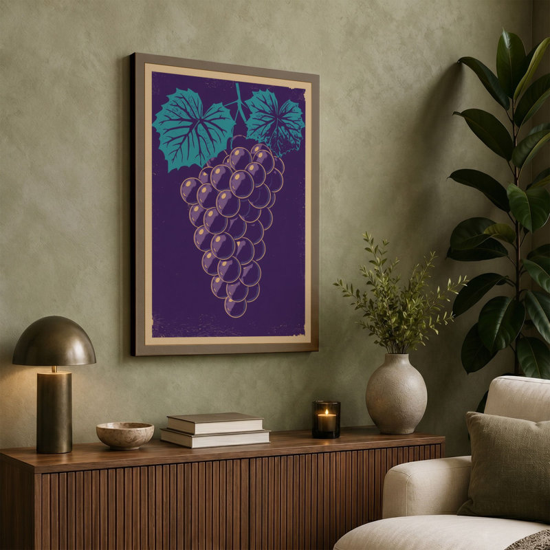 Grapes and Leaves Botanical - Wrapped Canvas, 30x20 - 76.2 x 50.8 cm, Sage Border