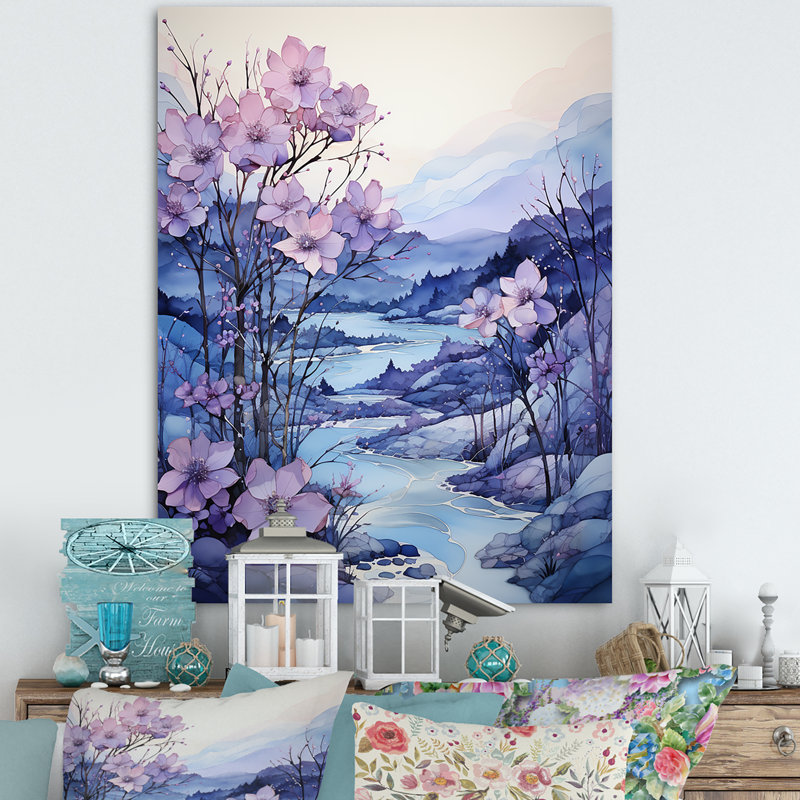 «Frosty Blue River Landscape I», reproduction sur toile, Toile tendue, H 32 po x l 16 po