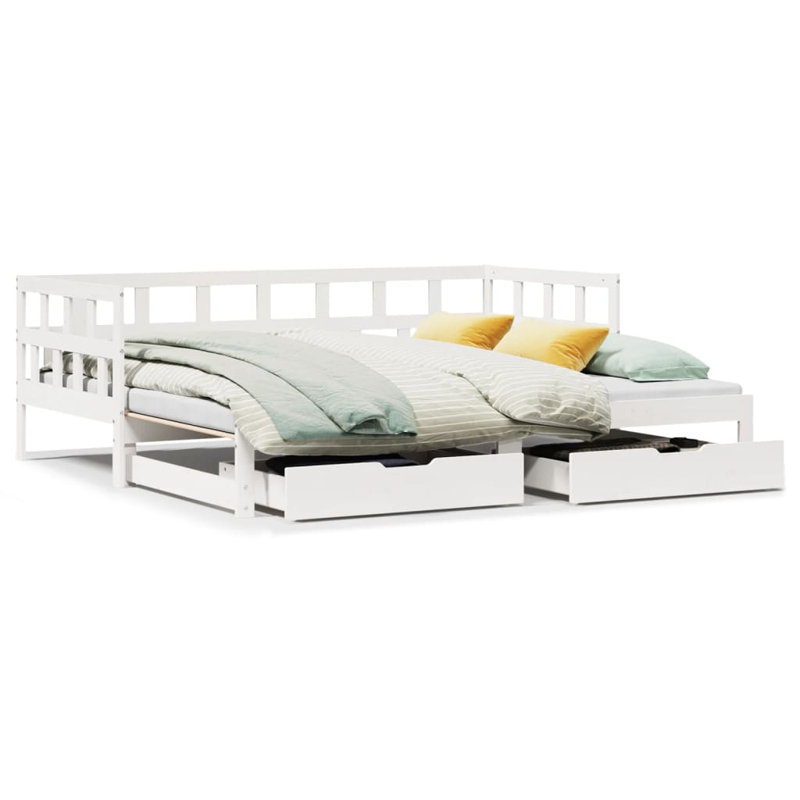 Rojerio Solid Wood with Trundle, European Single (90 x 200cm), White