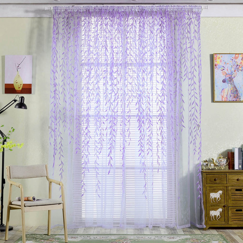 Rideau transparent à œillets pour fenêtre, chambre ou balcon (violet)