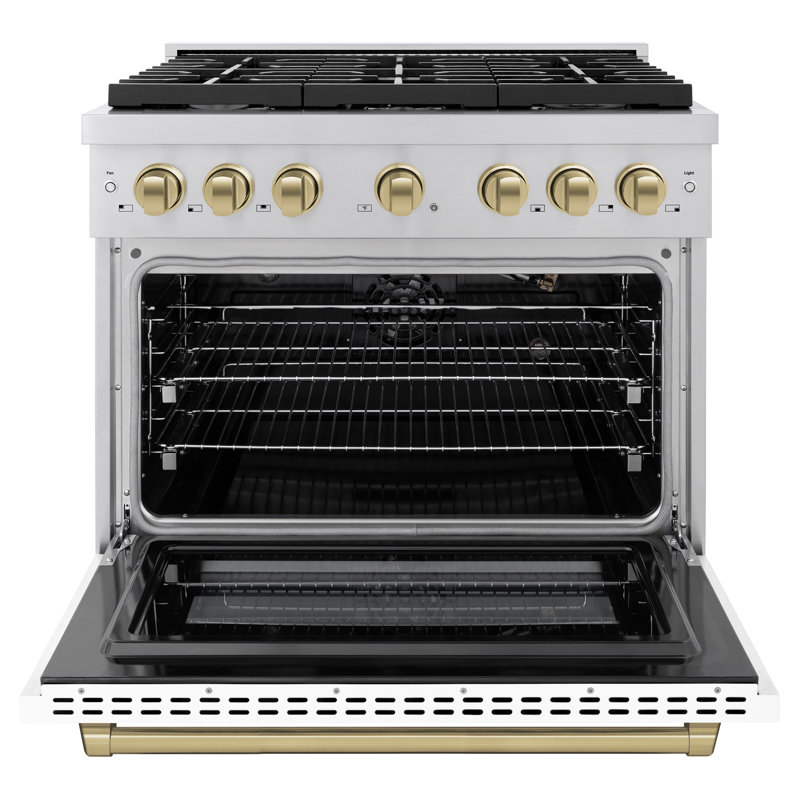 ZLINE 36 in. 6 Burner Gas Range with Gas Oven in Stainless Steel with White Matte Door and Accents