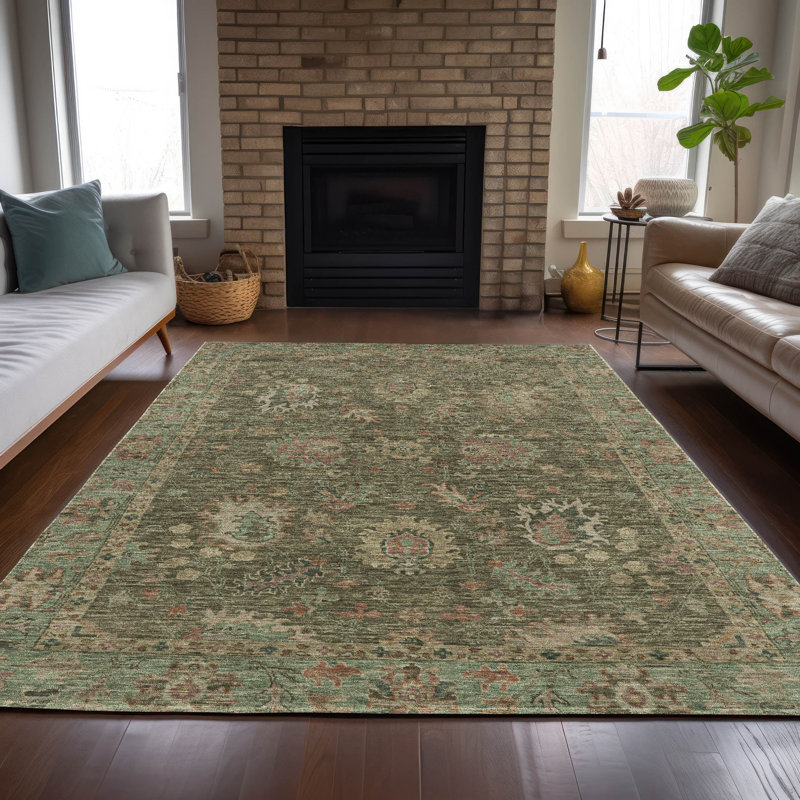 Tapis olive intérieur / extérieur lavable à la machine Xhevrie, Rectangle 5 pi x 7 pi 6 po