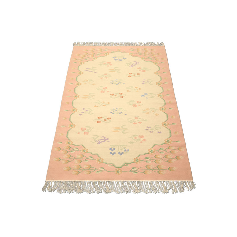 Tapis transitionnel en laine tissé à la main ivoire 5 pi 11 po x 8 pi 11 po Kilim