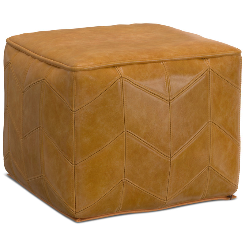 Elmer 18"W Handwoven Jute and Cotton Contemporary Square Pouf in Natural and Grey