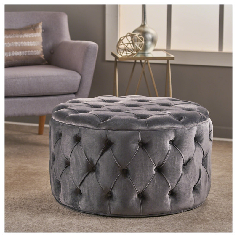Repose-pieds rond en velours gris avec rembourrage moelleux