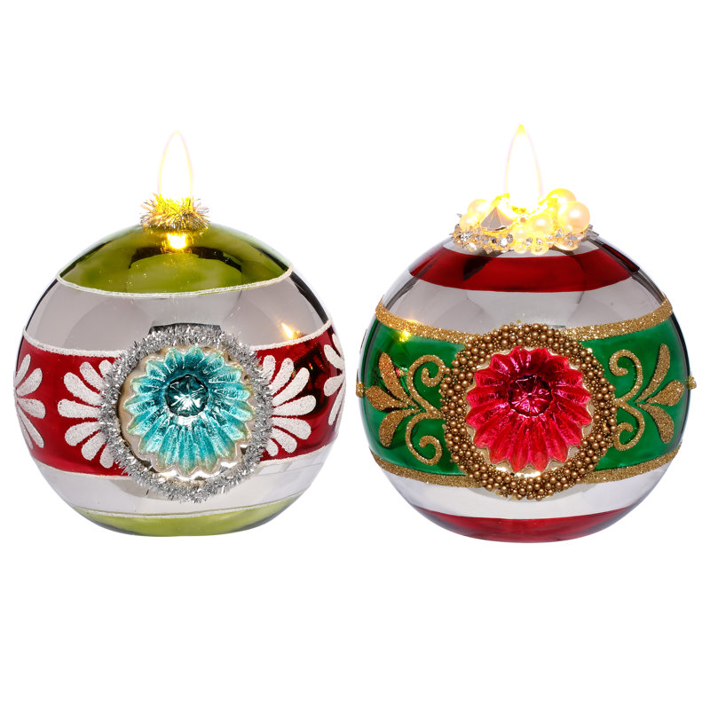 Glitter Floral Globe With LED Ornament, 4 Inches