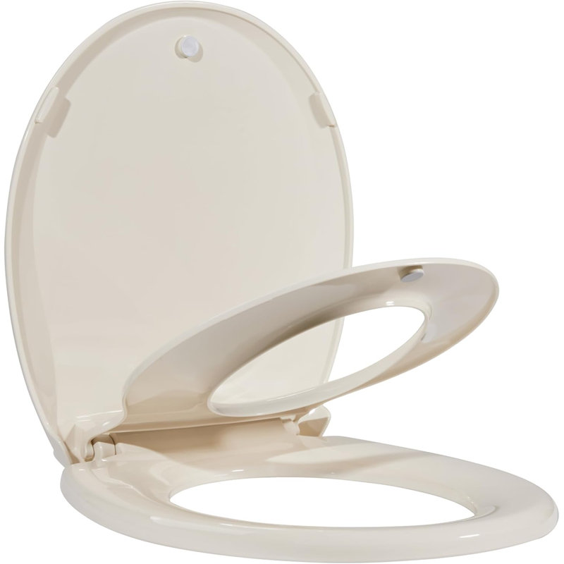 Soft-Close Round Toilet Seat with Removable Training Seat, Quick-Release Hinges for Easy Cleaning, Slow-Close & Non-Slip Design, Easy Installation , 17 inch