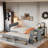 Matheny  Bed With Desk And Storage Shelves, Built-in Trundle And 3 Drawers-1380861583