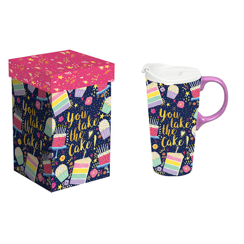 Birthday "You Take The Cake" Ceramic Perfect Cup, 17oz, Gift Box