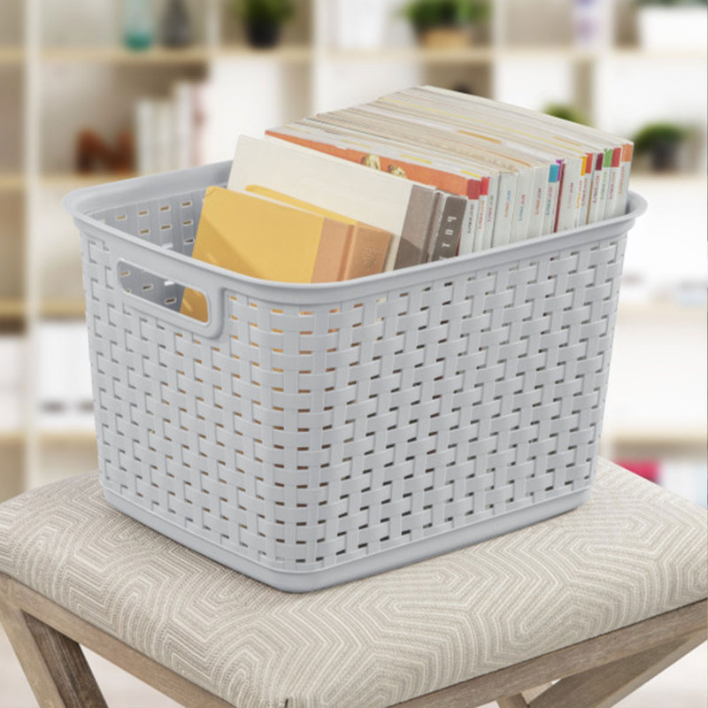 Cement Gray Wicker Weave Plastic Storage Basket Set of 6