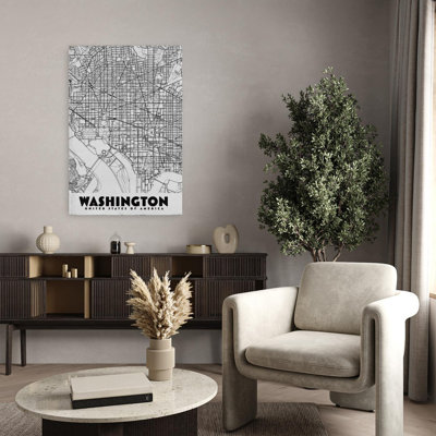 Historic Washington Map Classic Geometric Vintage City Wall Art Print 1 Piece Wrapped Canvas Wall Art