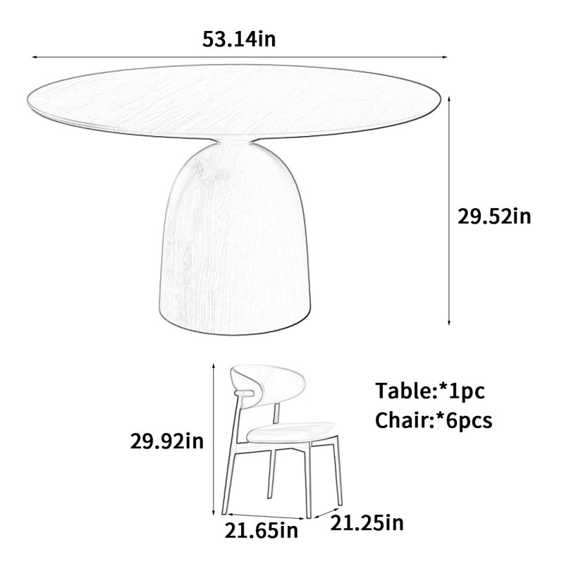 Vintage Round Dining Table, 29.52"H x 53.14"L x 53.14"W