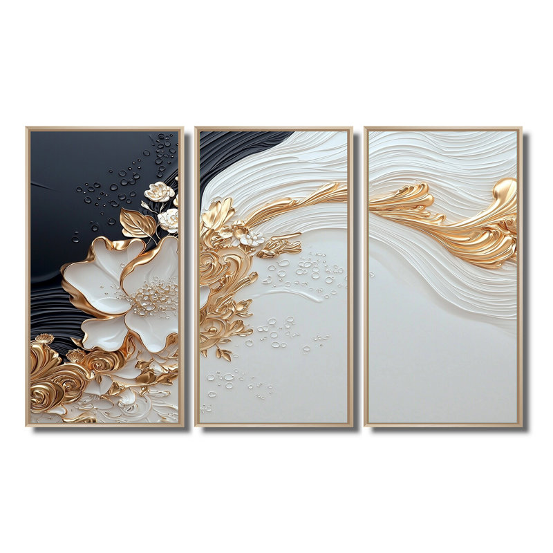 «Abstract Flower Whispering Winds II», ensemble d'art mural floral abstrait, Naturel, H 32 po x l 48 po