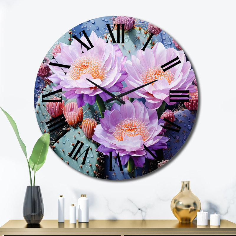 Horloge murale florale cactus rose et vert, Très grand