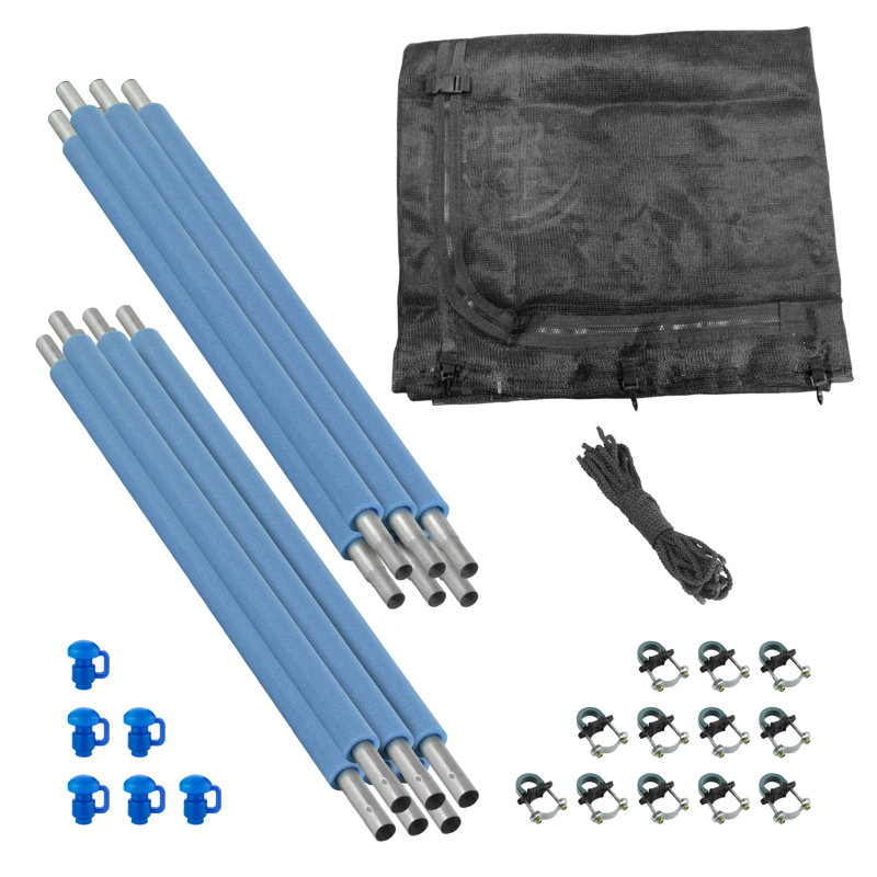 Trampoline Safety Enclosure Set including Trampoline Net, 6 Trampoline Poles (with 6 pole caps) Trampoline Pole Foam Sleeves - Fits 12ft Round Trampoline Frame - Installs Inside the Frame